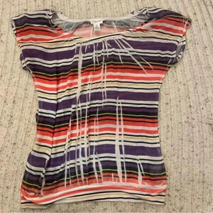 Motherhood Maternity short-sleeve striped blouse, size medium